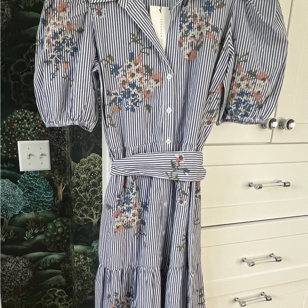 Veronica Beard Blue Striped Floral Dress